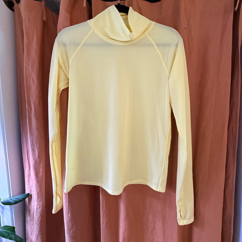 Outdoor Voices Butter Yellow Fitted Turtleneck Long Sleeve Top